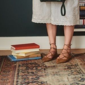 LOEFFLER RANDALL Suede Lace-up Ballerina Flats 7.5